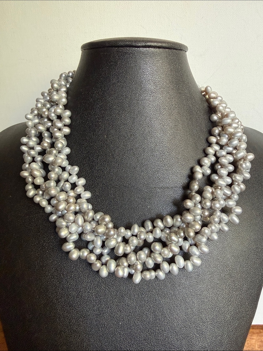 Multi-Strand silver /grey Lucas Lameth 925 Pearl Necklace -
